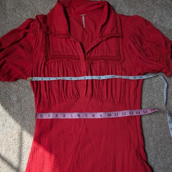 Free People Warm Glow Collared Button Front Mini Dress Cherry Crush Red - Picture 12 of 13